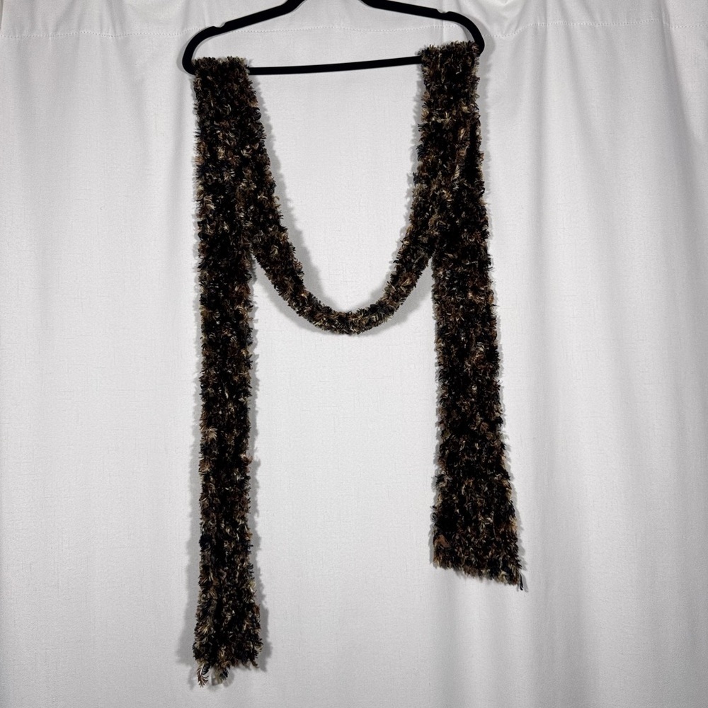 Textured Fuzzy Knit Scarf in Earthy Brown Tones